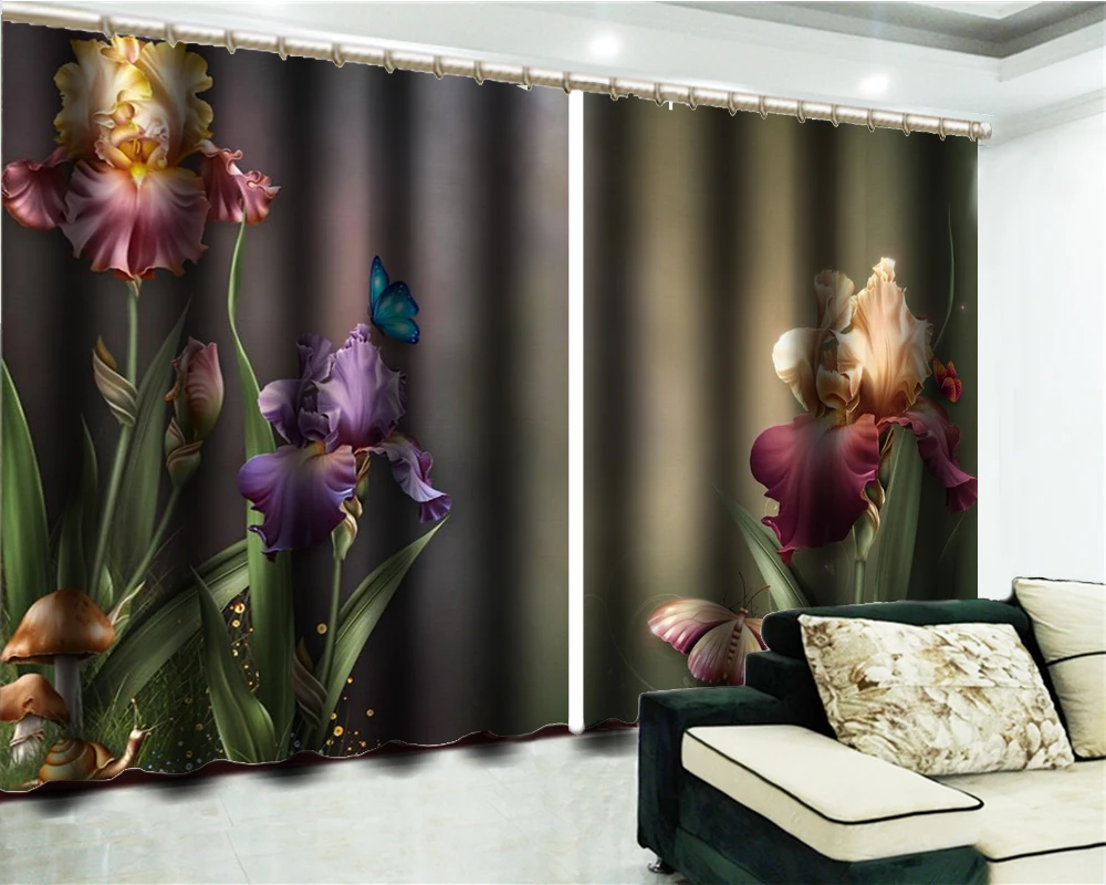 Пользовательские 3D занавески изящные цветы грибы бабочки 3d зеркальные