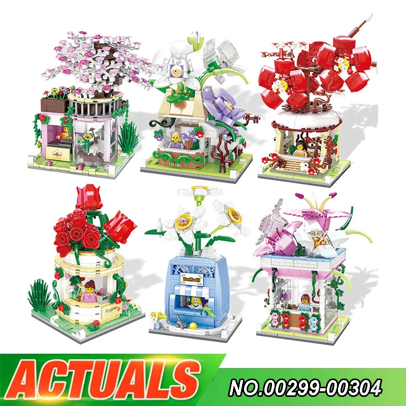 

ZHEGAO 00299 Mini Particle Rose Narcissus Assembled Building Blocks Street View Model Children's Educational Toy Christmas Gift