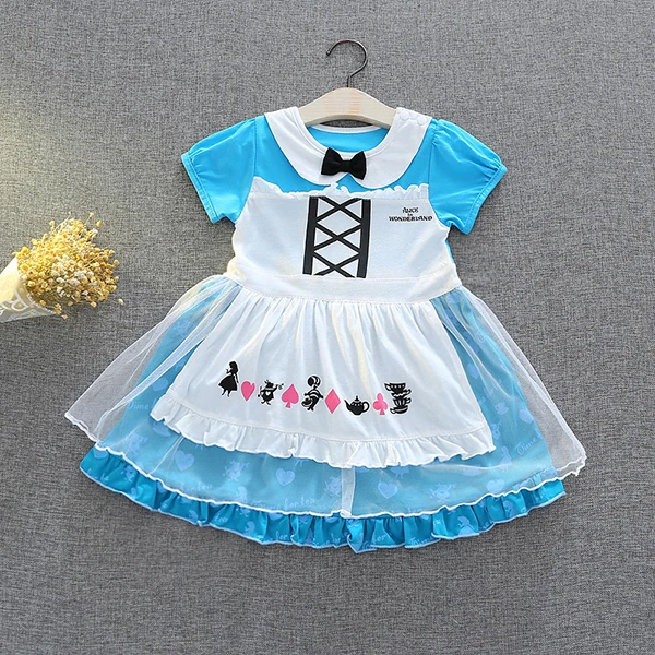 SkyBlue Платья для маленьких девочек; коллекция года; костюм русалки, Алисы, Золушки, Белоснежки, принцессы; карнавальный костюм на Хэллоуин; вечерние платья для сцены; Возраст 2-6 лет - Цвет: SkyBlue