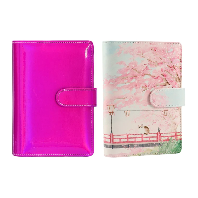 

A6 Pu Leather Notebook Binder Cover 6 Ring A6 Binder with Cherry Blossom Sakura 80 Sheet A6 Loose-Leaf Notebook