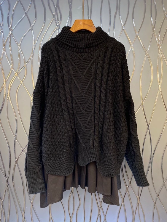 

2020 autumn and winter new casual women's high neck thick line woven long-sleeved loose knit sweater 1117