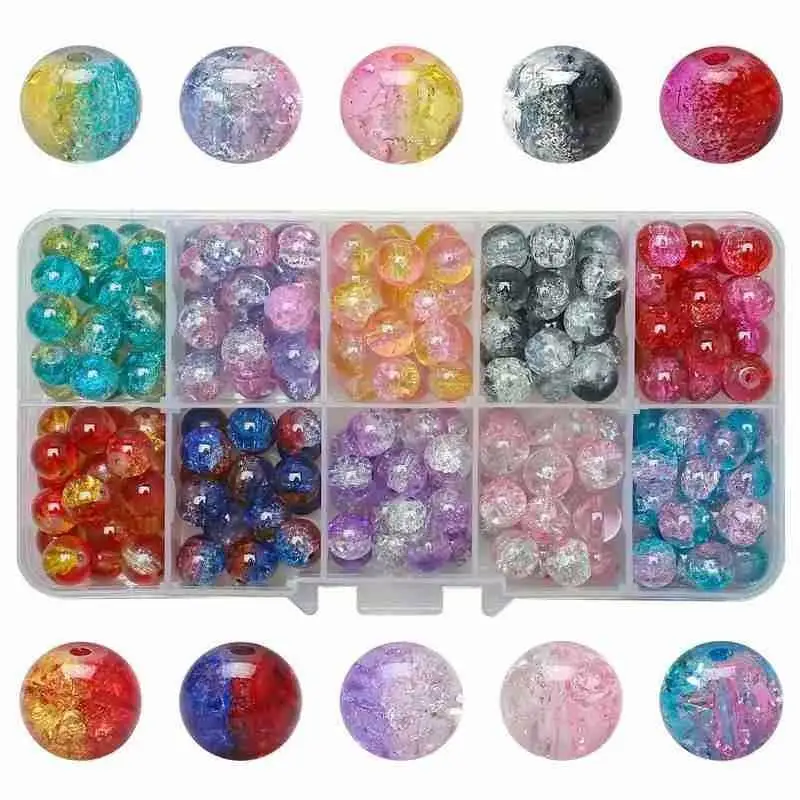 

10 Color Boxed 8MM Floral Beads Bracelet Necklace Glass Beads Loose Seed Accessories For DIY Spacer Making Beads Jewelry U0K3