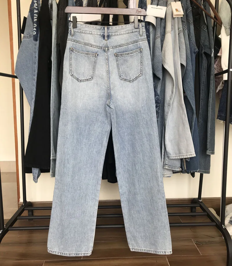 

2020 Autumn Trendy Design Casual High Waist Button Zipper Versatile Straight Jeans Women Soft Denim Pants Fashion Classic