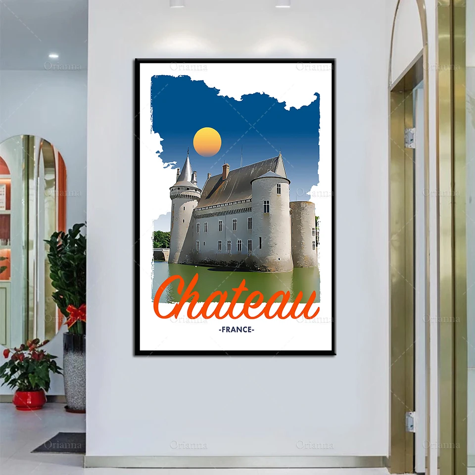 Ретро винтажный стильный постер для путешествий или картина CanvasPicture-Шато Франция модульная фотография стен для гостиной