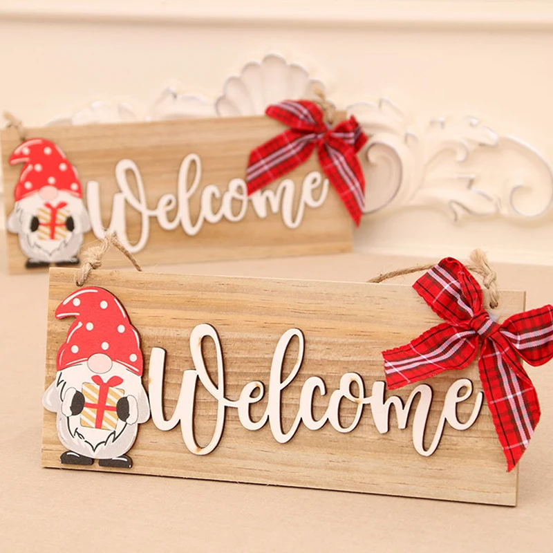 

2022 Christmas Wooden Pendant Decorations For Home Welcome Santa Hanging Sign