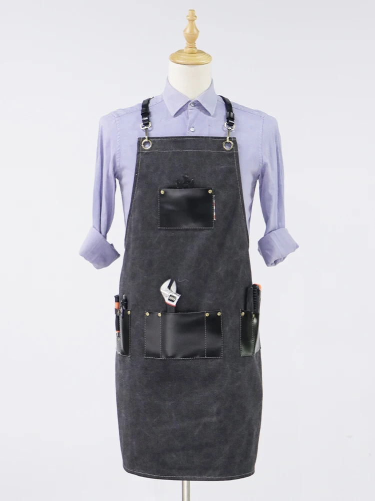 Фартук унисекс из кожи и моющейся холщовой ткани прочный маслостойкий