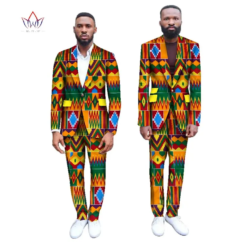 

2021 New Men Blazer Suits Jackets Pants Set African Print Men Suits Fashion Business Dress Wedding Suits Blazer Plus Size WYN255