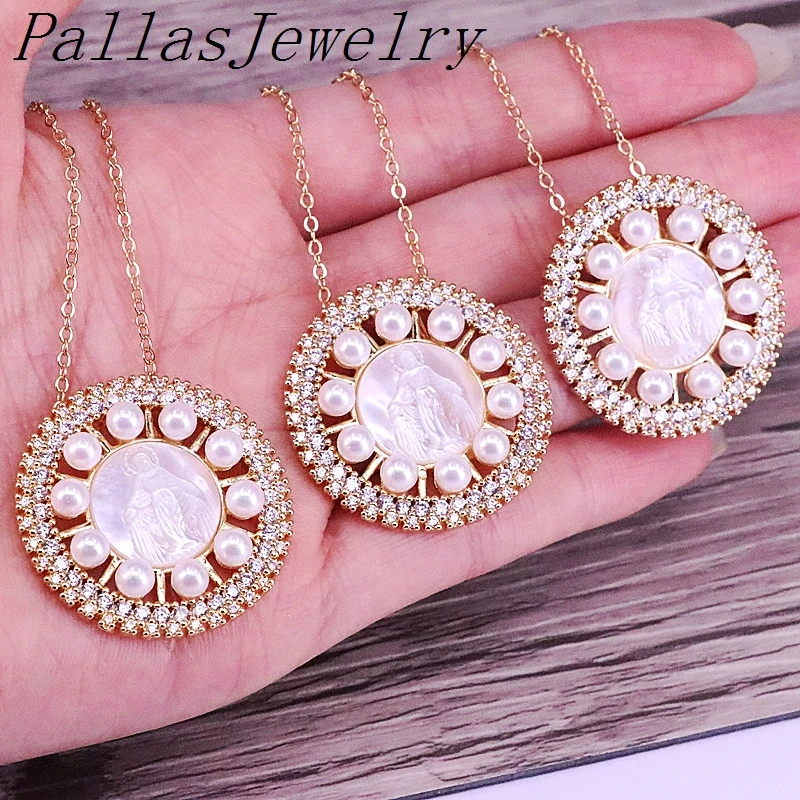 5 шт. круглые кулоны с перламутром Дева Мария|Ожерелья подвеской| |