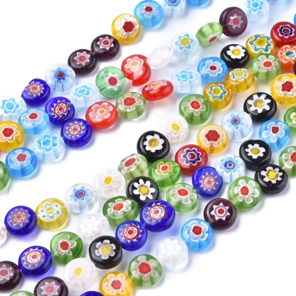 

10 Strand 4/6/8/10mm Flat Round Handmade Millefiori Glass Beads Strands Mixed Color For DIY Bracelet Necklace Decor Accessories