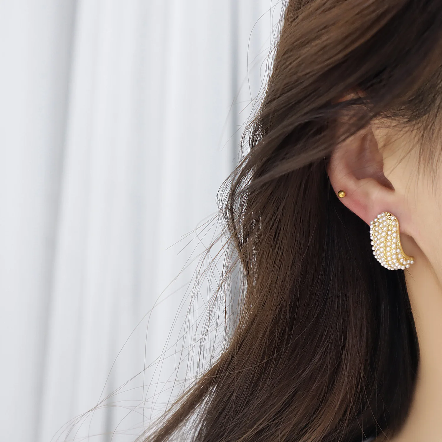 

New Design 14K Gold Plated Pearl Beads Stud Earrings For Women Luxury Jewelry Zircon Earrings