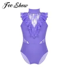 Детский гимнастический трико для девочек, балетный костюм с высоким воротником, современный танцевальный боди, танцевальная балетная пачка для детей