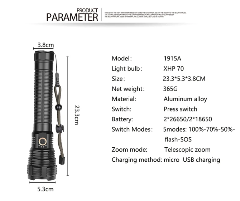 

Led Flashlight Multi-function Glare Telescopic Zoom Torch USB Rechargeable Superbright Hand Lamp For Outdoor Camping Car Lamp