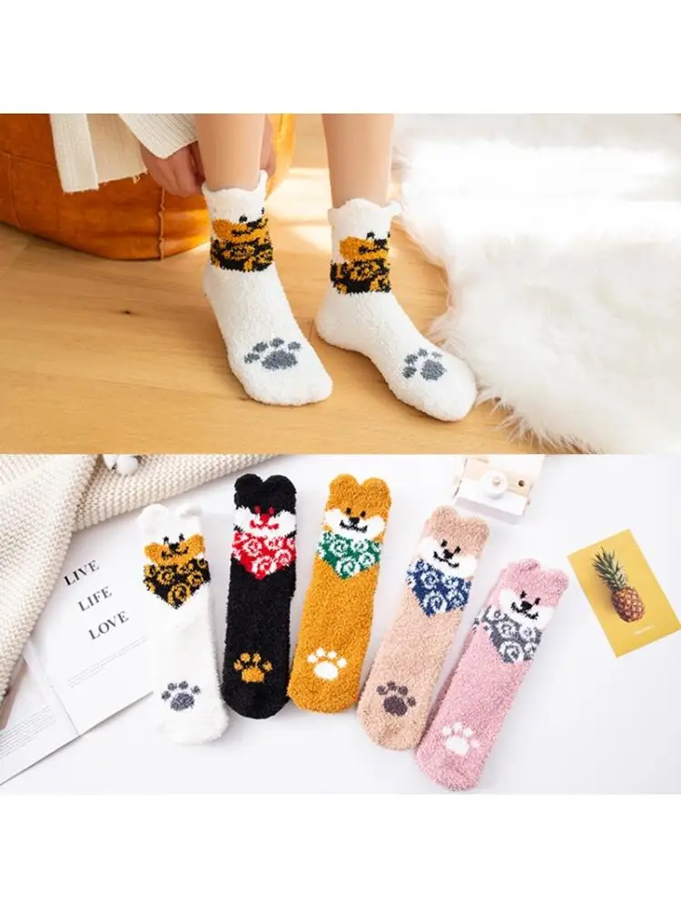 

Женские зимние пушистые тапочки из микрофибры, домашние носки, милые носки с 3D ушками для щенков и собак, милые толстые уютные теплые спальн...