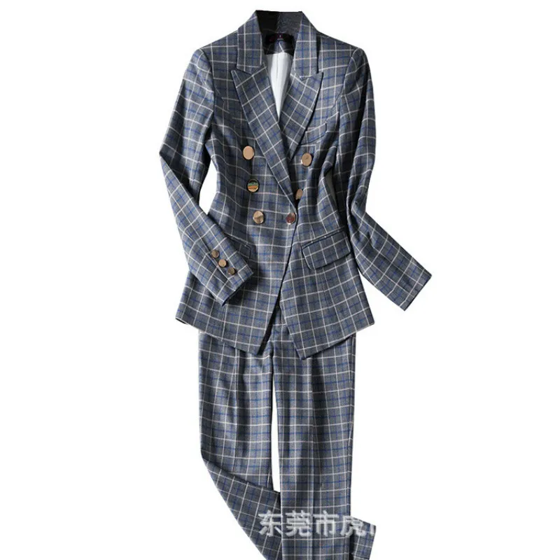 Весенне-осенний Новый клетчатый костюм из двух предметов женский модный Дамский
