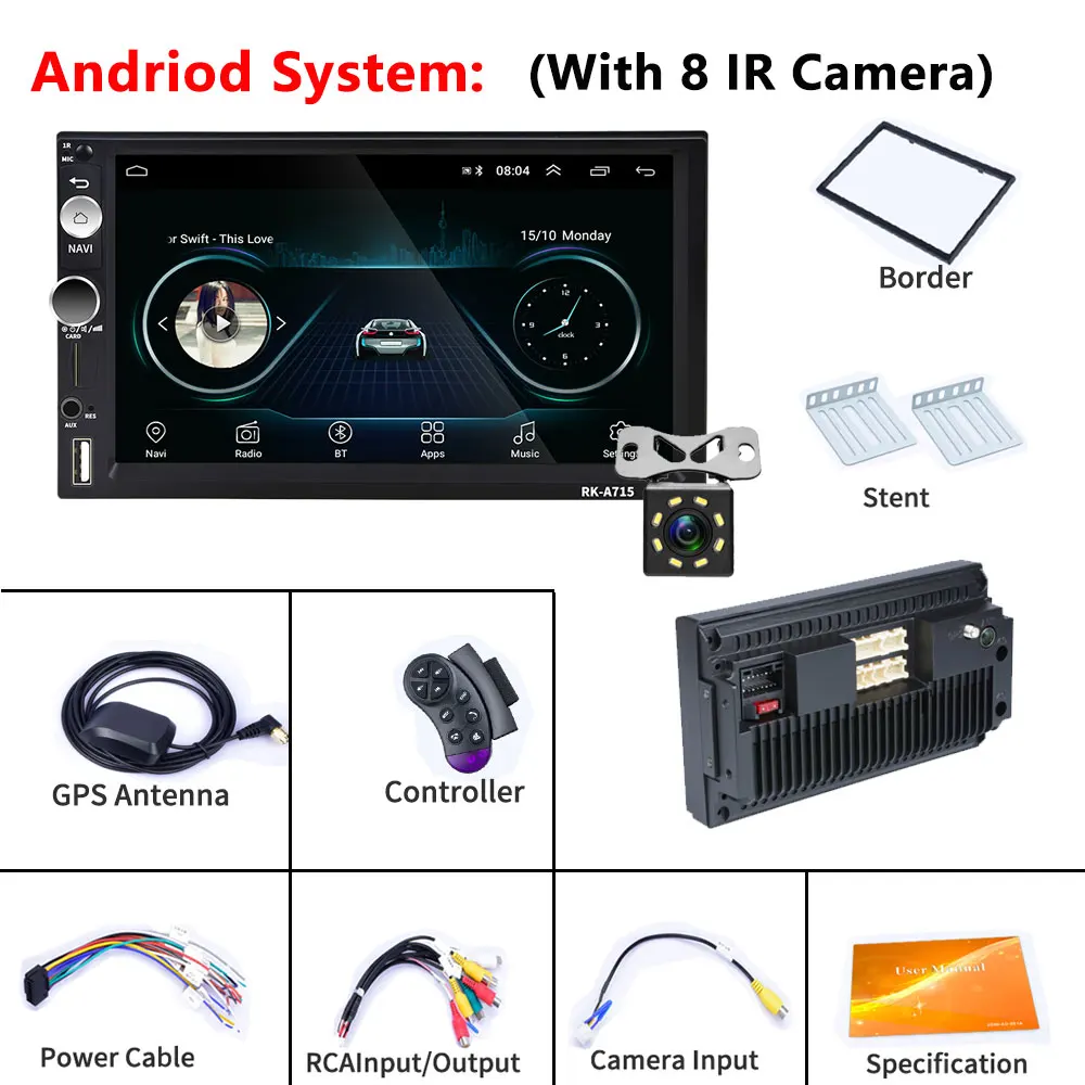 Podofo " Авторадио 2 din Автомобильный Радио Bluetooth MP5 мультимедийный плеер 2 Din автомобильный аудио Радио стерео MirrorLink Кассетный рекордер - Цвет: A715 Option 7