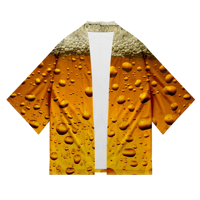 Японский зеленый капли воды костюм 3d печати кимоно рубашки в стиле хип-хоп Для