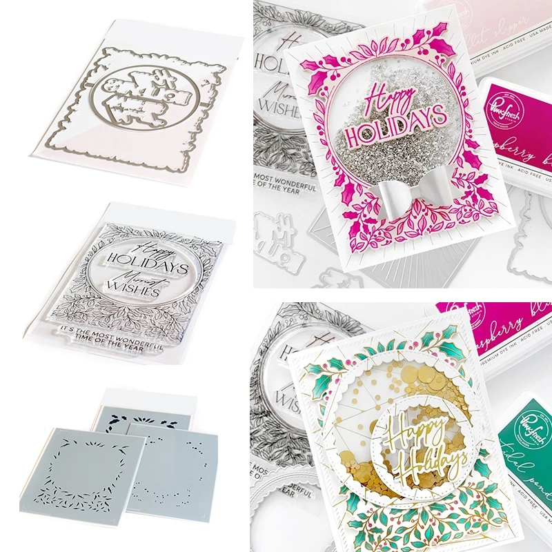 

2021 New Happy Holiday Frame Metal Cutting Dies Stamps Stencil Scrapbook Diary Decoration Embossing Template Diy Greeting Card