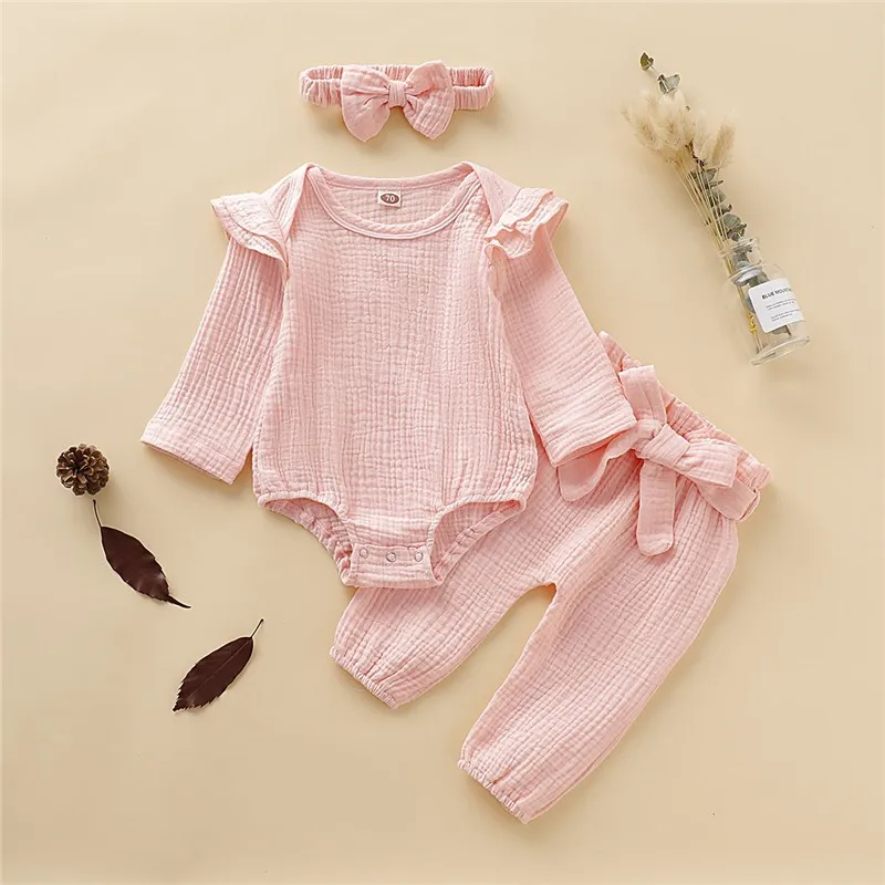 Для маленьких девочек комплект из трех предметов милый комбинезон с кружевное