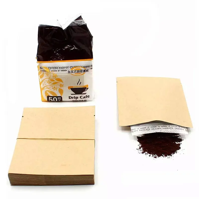 Juego de 50/100/200 bolsas de filtro de caf&eacute; de papel Kraft combinadas y bolsa de caf&eacute;, juego de herramientas de filtros de caf&eacute; por goteo de viaje para oficina port&aacute;til-1