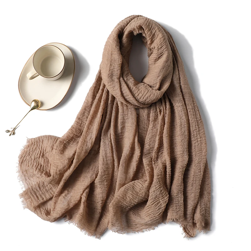 

2021 winter women scarf pure soft cotton hijabs scarves lady shawls and wraps female bubble plain large size pashmina bandana