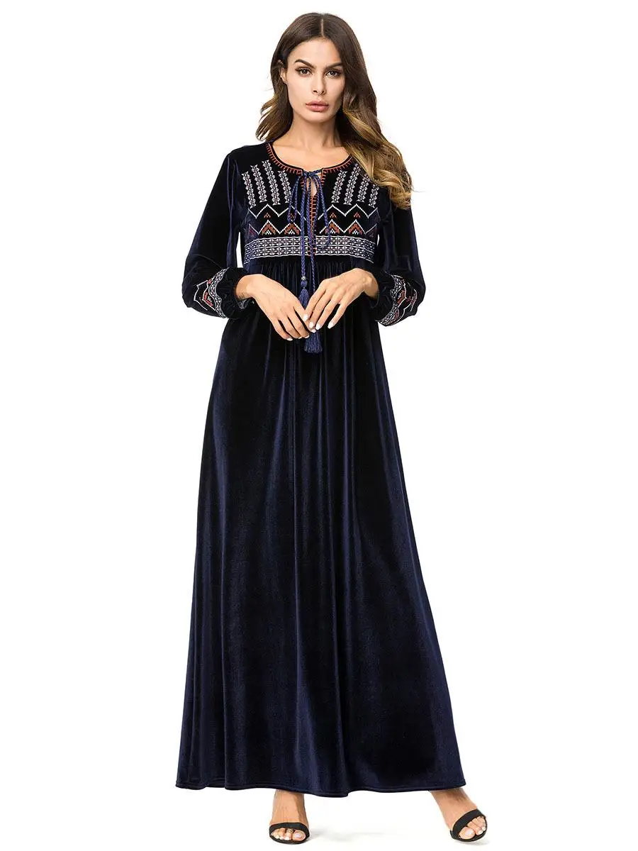 Женское бархатное платье макси с круглым вырезом 3 цвета | Тематическая одежда и