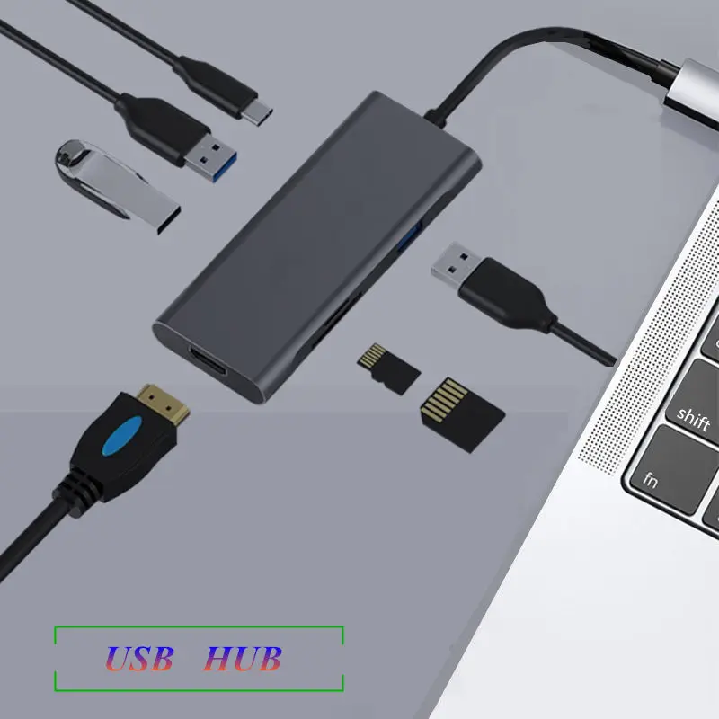 Usb-хаб Мульти USB 3,0 концентратор Высокоскоростной разветвитель портов HDMI устройство для чтения карт SD TF type-c PD Быстрая зарядка для ПК Компьютерные аксессуары