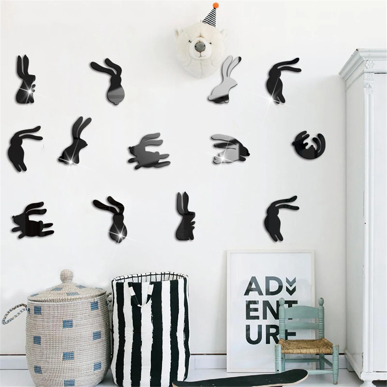

9/7PC Easter Bunny Mirror Sticker Set Acrylic Wall Sticker Decoration