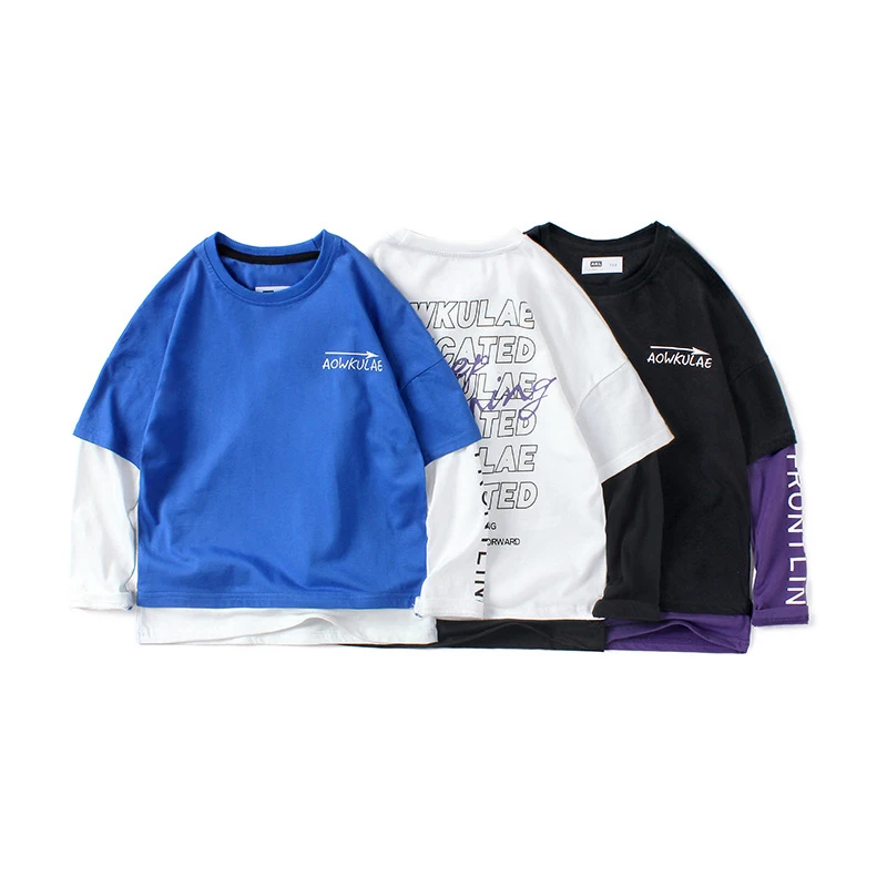 2920# Kids Boys Clothes T-shirts Hiphop Patchwork Long Sleeve Tops Children Autumn Cotton Sweatshirt Graphic Girls T Shirts | Детская