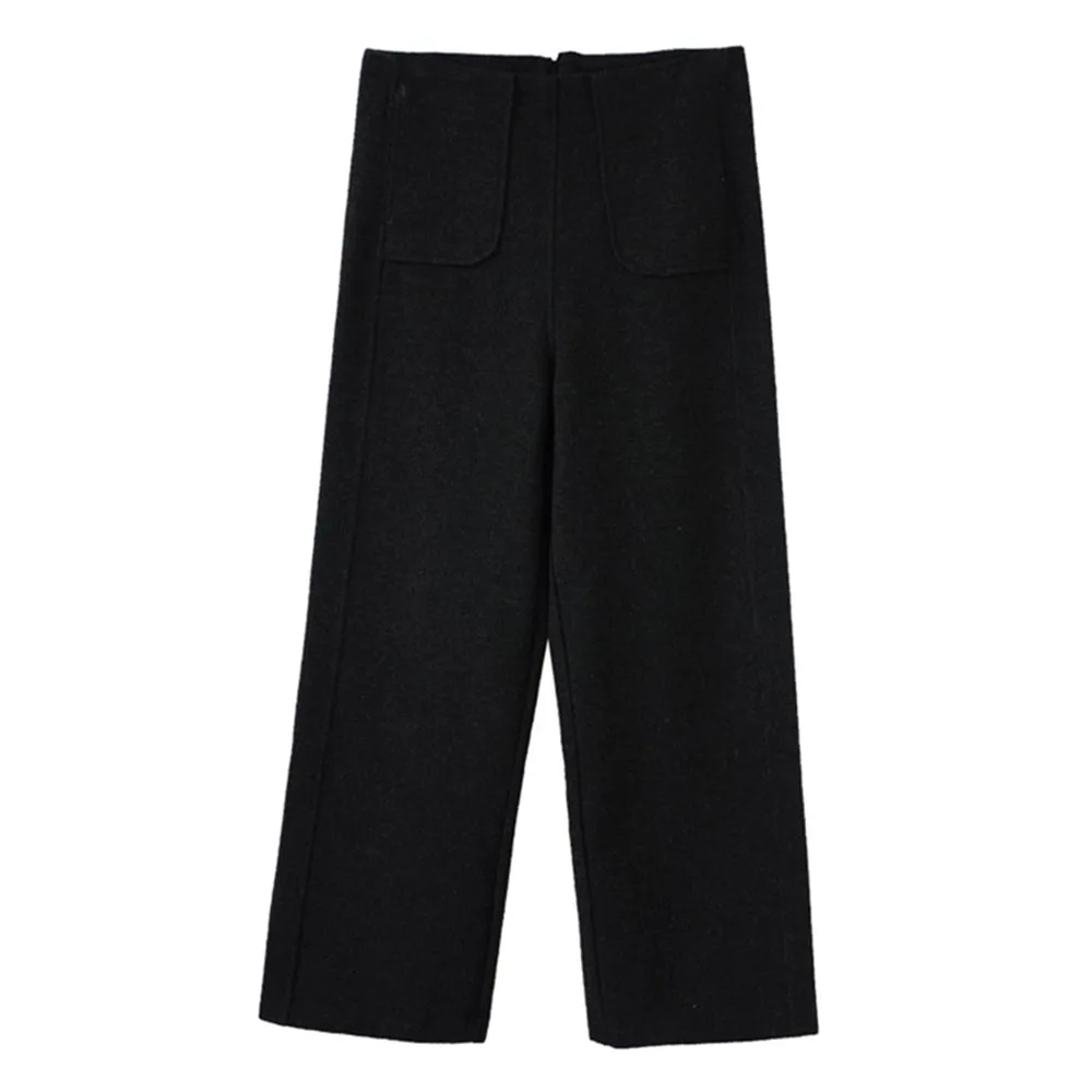 

Woolen Pants Women Black Loose Solid Color 2020 Fashion Casual Autumn Winter Warm Wear Thicken Female Slim Korean High Waist