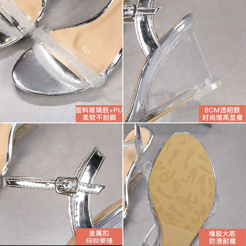 Slingback Stiletto Transparent Heels Sexy Pumps Shoes Summer Women 8cm Wedges High PVC Buckle Strap Sandals | Обувь