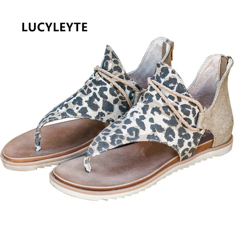 Сандалии женские с леопардовым принтом плоская подошва повседневные гладиаторы