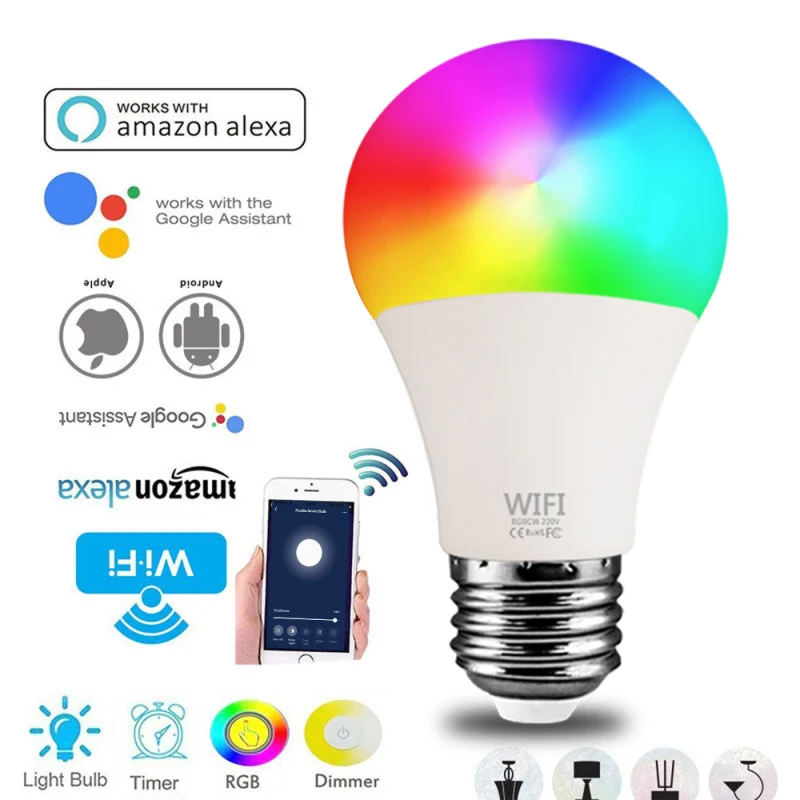 15W WiFi умный светильник лампочка E27 B22 затемнения RGB + CCT лампы голосового Управление