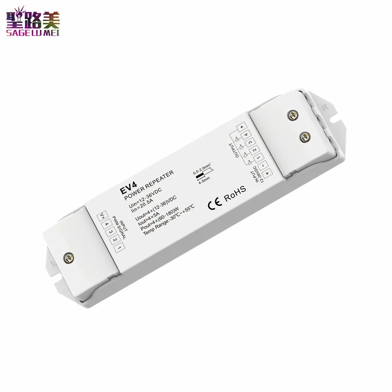 Светодиодный ретранслятор мощности RGB, RGBW, 4 канала, EV4, 12-36 В постоянного тока, 5 А х 4 канала, 20 А, 4-канальный выход, ленточный светодиодный усилитель мощности, ШИМ-управление сигналом