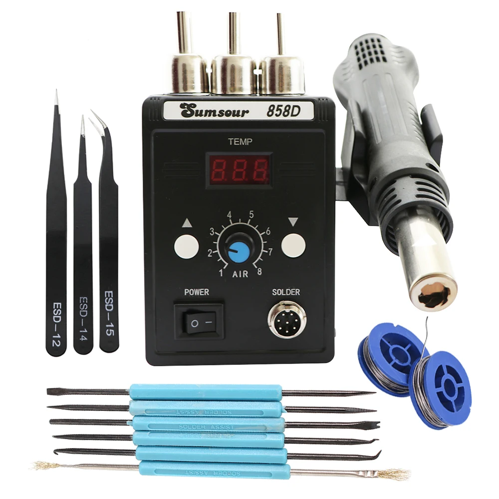 

New Black 858D Soldering Station LED Digital Display Soldering Iron Desoldering Station BGA Rework Soldering Station Tool Kit