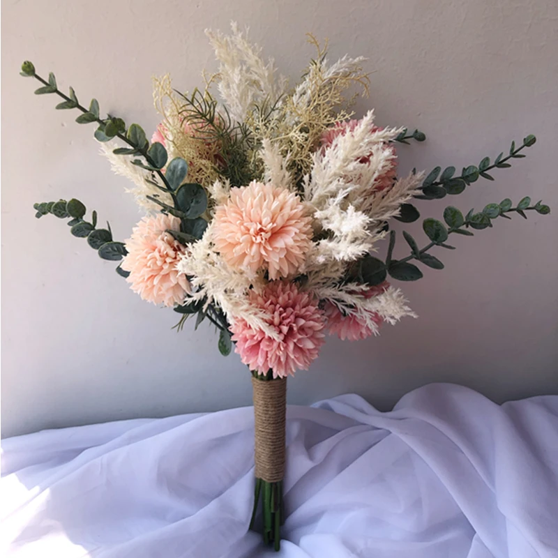 

1 Bundle Silk Tea Roses Bride Bouquet for Christmas Home Wedding Decoration Fake Plants Artificial Flowers Home Decoration