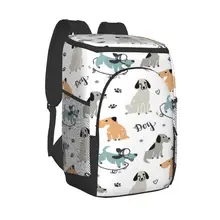 Large Cooler Bag Thermo Lunch Picnic Box Hand Drawn Dogs Pattern Insulated Backpack Ice Pack Fresh Carrier Thermal Shoulder Bag
