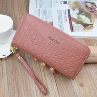 womens double zipper wallet solid color fashion coin purses female leather card holder cluch bag designer money clip