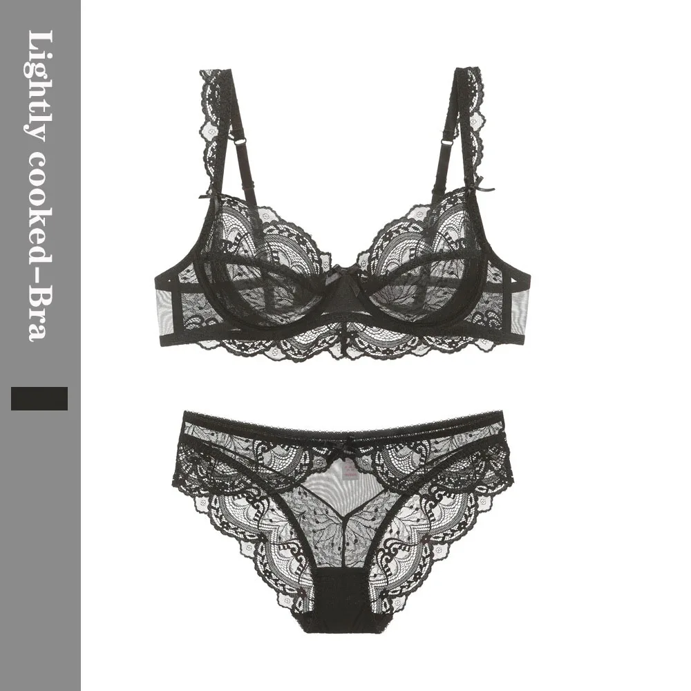 

Sexy Busty European and American Style Lace Classic See-through Ultra-Thin Bra Set plus Size Underwear Women Double-Breasted