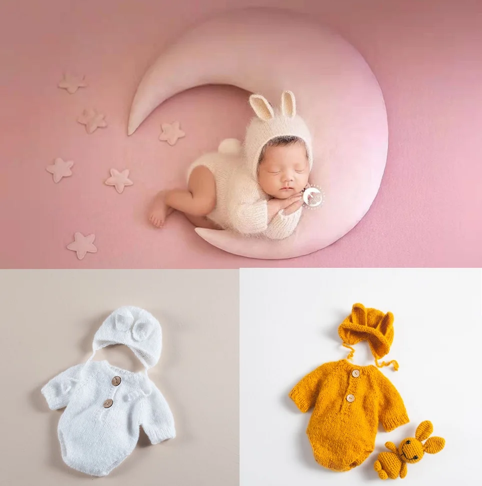 Accesorios de fotograf&iacute;a reci&eacute;n nacido, mono de beb&eacute;, pelele, accesorios de foto, coj&iacute;n de Luna, manta de fondo, accesorios de estudio-0
