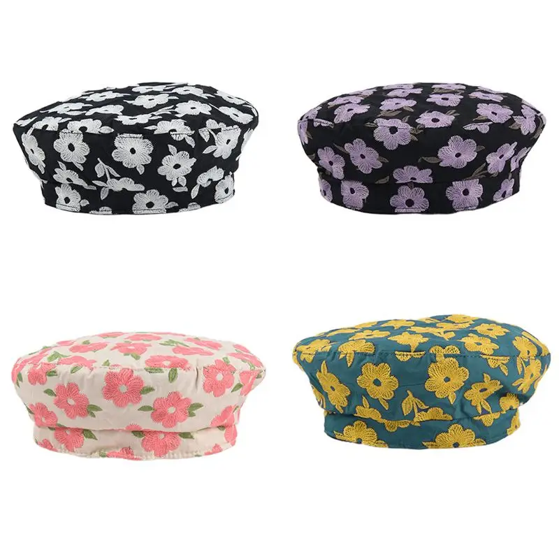 

Spring Summer Women Berets Fashion Flower Embroidery Vintage Painter Flat Hat