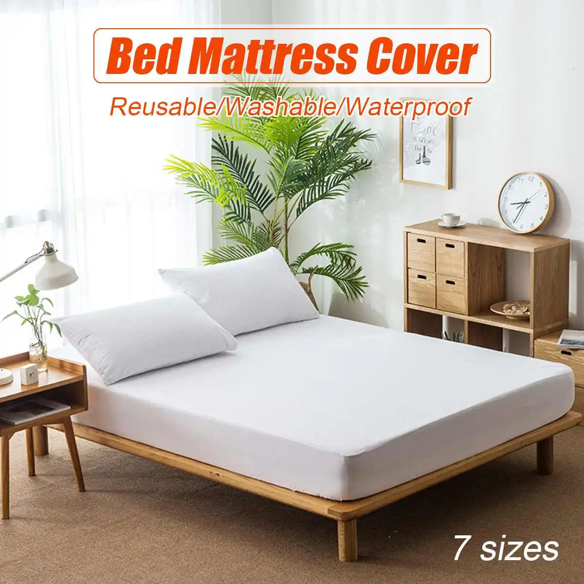 

7 Size Waterproof Mattress Cover Machine Washable Anti Mites Mattress Pad Bed Cover Reusable Sheet Bed Bug Proof Mattress Topper