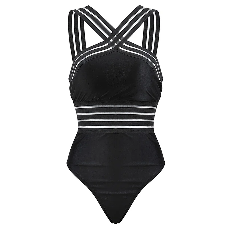 

Women Sexy Cross Bandage Neck Swimsuits One Piece Swimwear Backless Swimming Suit