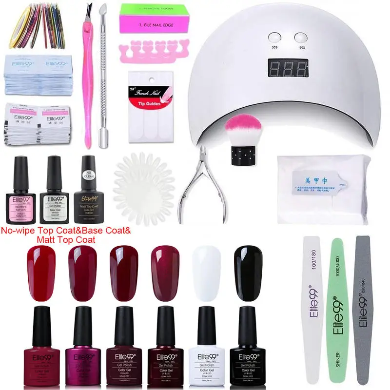 

Elite99 Nude Color Gift Box Gel Nail Kit with Lamp Vernis Semi permanent No Wipe Top Base Coat Nail Art Decorations Manicure Set