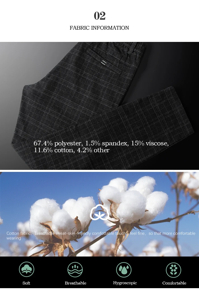 Для Мужчин's Повседневное штаны в клетку для бизнес на каждый день Slim Fit темно-серый классический Стиль лосины мужской брендовая одежда