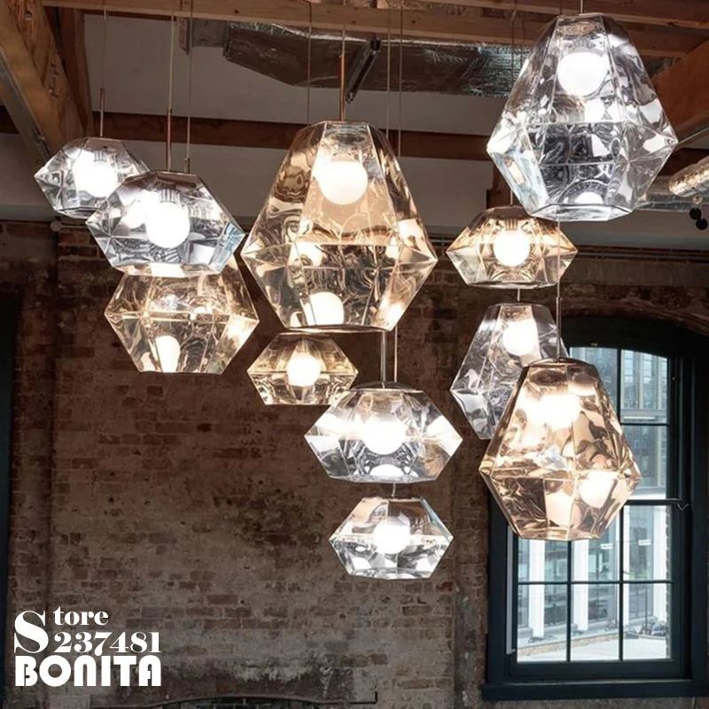 

Colored shining glass cord pendant lamp Lava pendant lighting for restaurants Crystal diamond hanging lamps for dining room