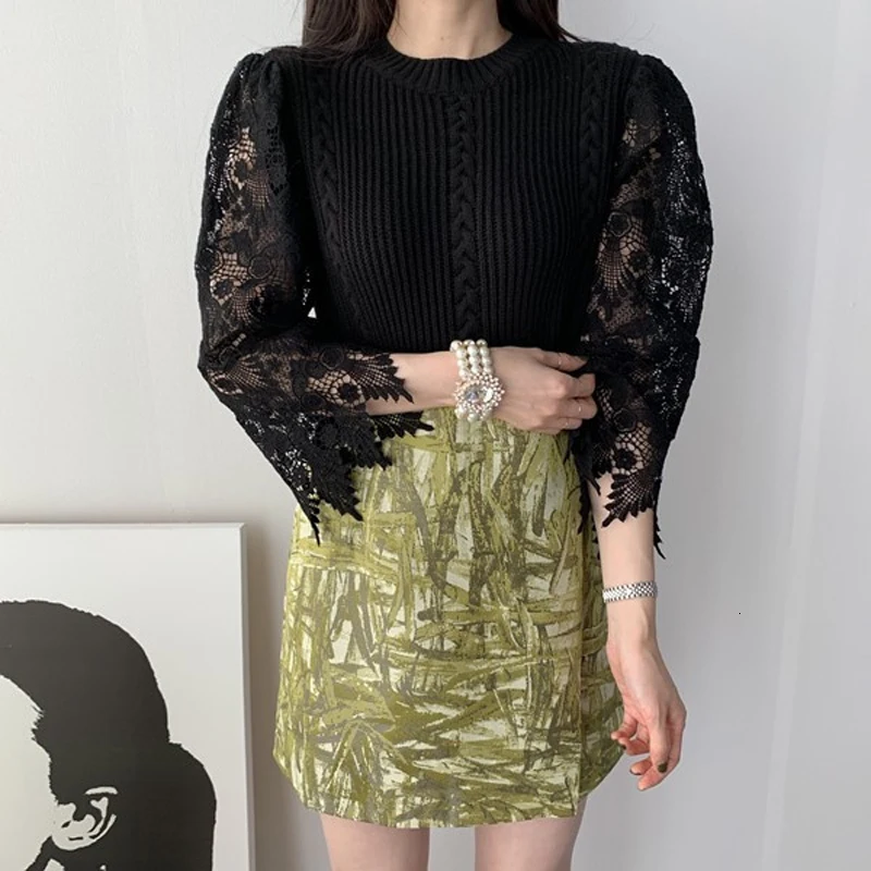 Рождественские женские свитера Invierno 2019 больших размеров черные с вырезами