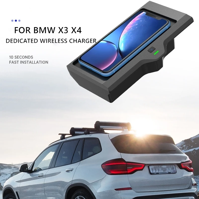 Car Qi Standard Wireless Charger 10W Quick Charging for 2018-2020 BMW X3/X4 Auto Wirelses Charger Charging Board