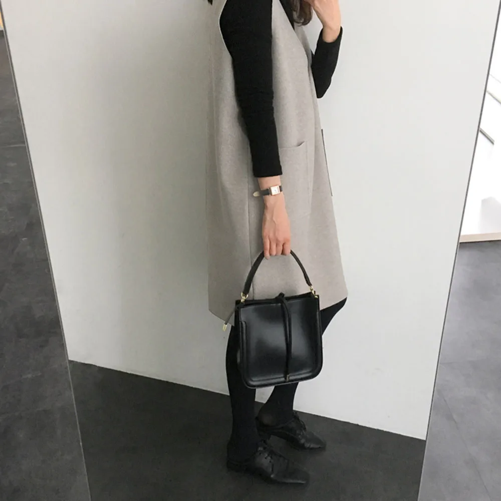 Комплект из двух предметов осенне зимний теплый однотонный Длинный жилет платье