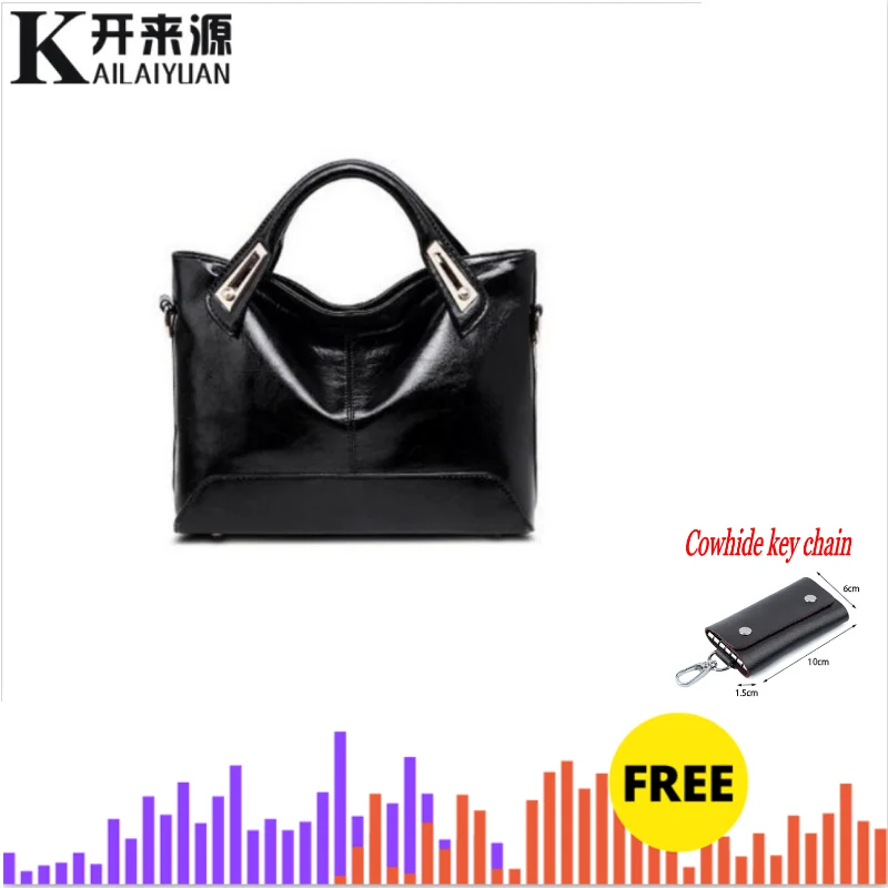 Натуральная кожа женские сумки Новые повседневные женские сумки Trunk Tote брендовая большая сумка на плечо брелок из воловьей кожи сумка на цепочке - Цвет: Черный