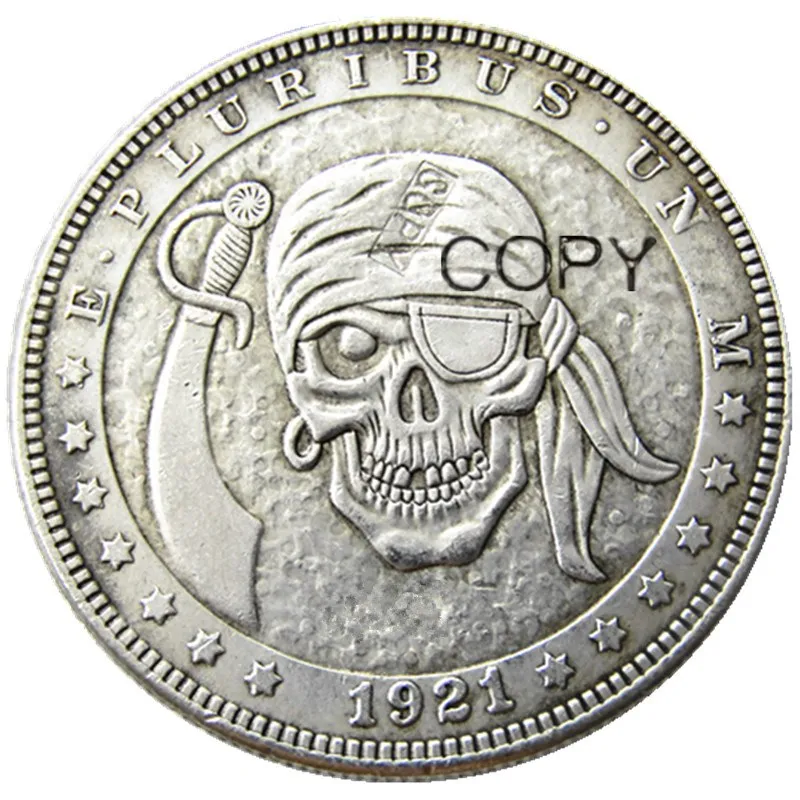 HB(77)US Hobo 1921 Morgan Dollar Skull Zombie Skeleton Silver Plated Copy Coins | Дом и сад